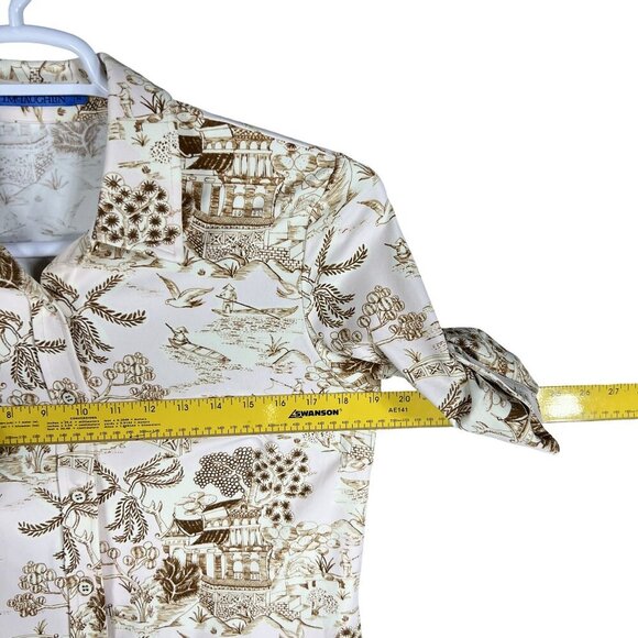 J.McLaughlin Womens M Beige Brown Toile Print Button Up Blouse Catalina Cloth Ar - Picture 9 of 14